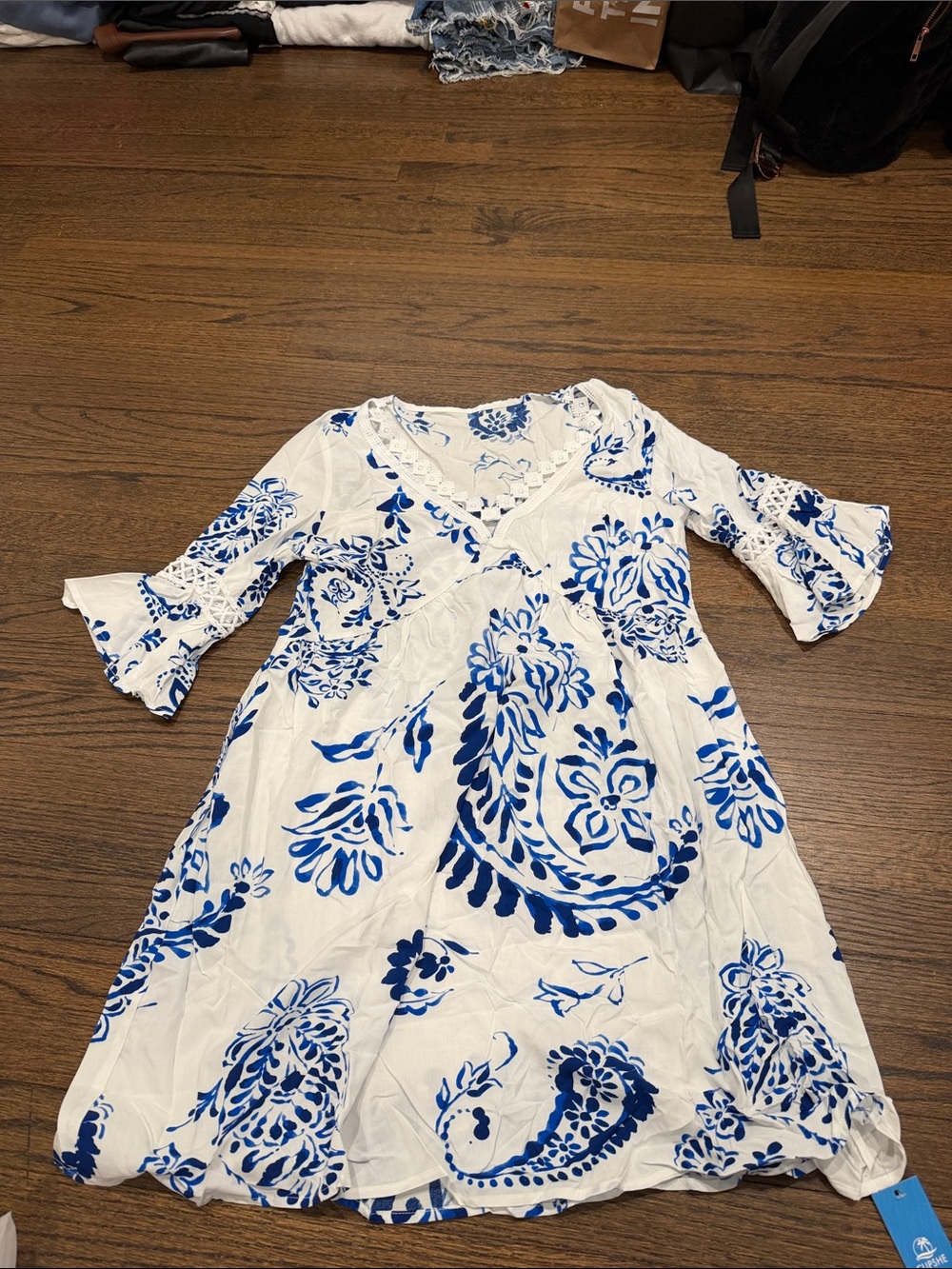 Cupshe White Dress with Blue Floral Print